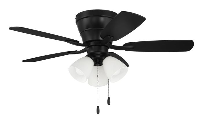 Antique Hardware 42" Wheeler 3-Light in Flat Black w/ Flat Black/Greywood Blades Ceiling Fan