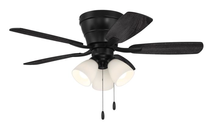 Antique Hardware 42" Wheeler 3-Light in Flat Black w/ Flat Black/Greywood Blades Ceiling Fan