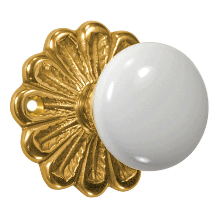 Maltesia Flower Rosette Door Set with White Porcelain Door Knobs (Several Finishes Available)