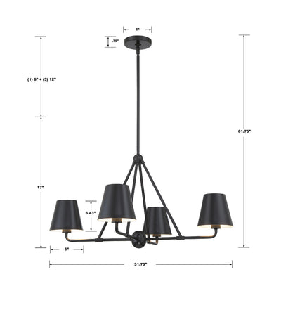 ##Antique Hardware## Xavier 4 Light Matte Black Chandelier