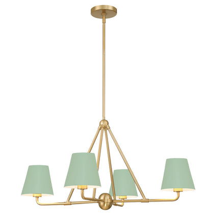 ##Antique Hardware## Xavier 4 Light Vibrant Gold + Green Chandelier