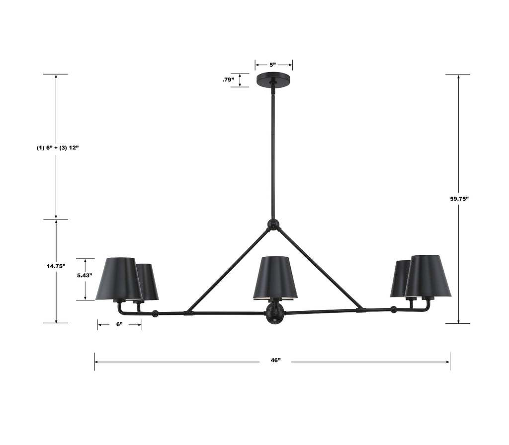 ##Antique Hardware## Xavier 6 Light Matte Black Chandelier