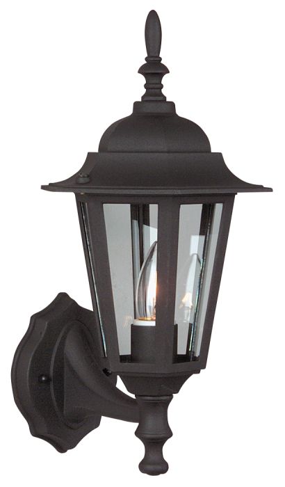 ##Antique Hardware## Straight Glass Cast 1 Light Small Outdoor Wall Lantern in Textured Black