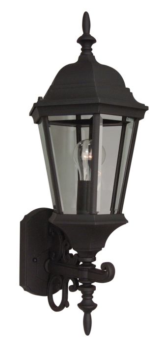 ##Antique Hardware## Straight Glass Cast 1 Light Medium Outdoor Wall Lantern in Textured Black