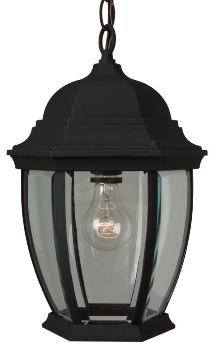 ##Antique Hardware## Bent Glass Cast 1 Light Outdoor Pendant in Textured Black