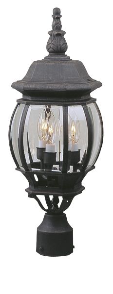 ##Antique Hardware## French Style 3 Light Outdoor Post Mount in Textured Black