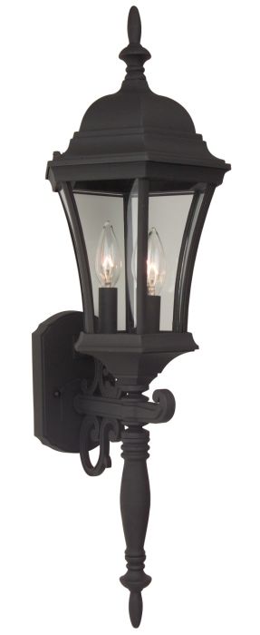 ##Antique Hardware## Curved Glass Cast 3 Light Large Outdoor Wall Lantern in Textured Black