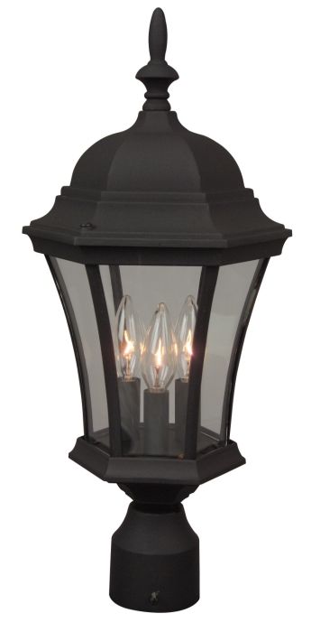 ##Antique Hardware## Curved Glass Cast 3 Light Outdoor Post Mount in Textured Black