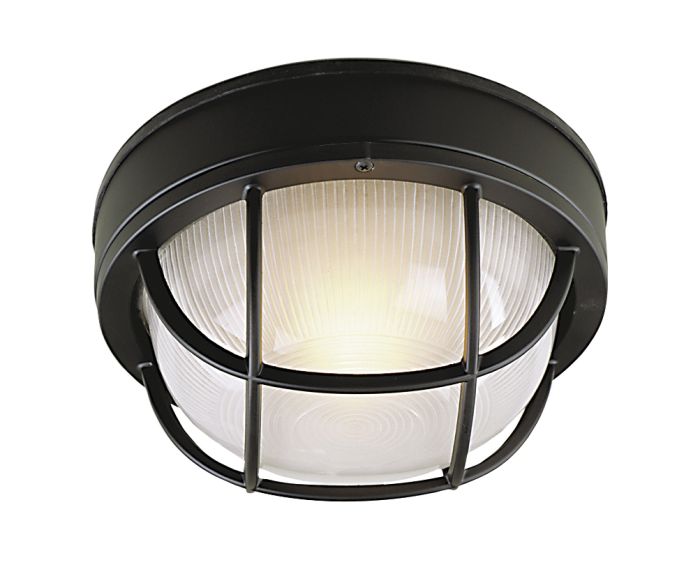 ##Antique Hardware## Round Bulkhead 1 Light Small Flush/Wall Mount in Textured Black