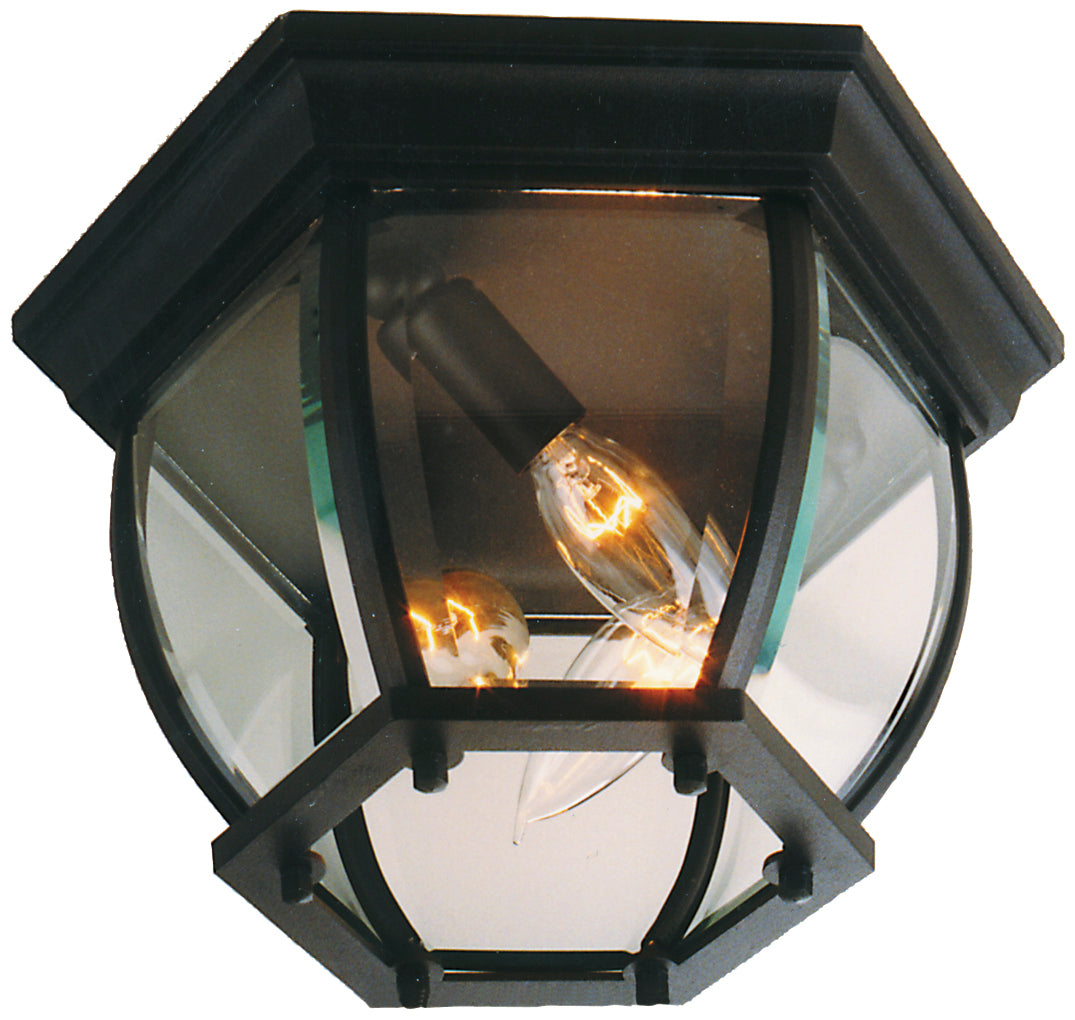 ##Antique Hardware## Bent Glass 3 Light Outdoor Flushmount in Textured Black