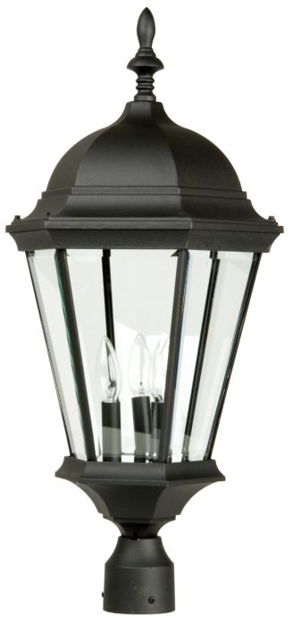 ##Antique Hardware## Straight Glass Cast 3 Light Outdoor Post Mount in Textured Black