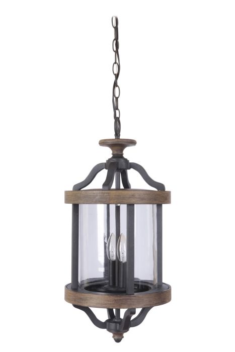 ##Antique Hardware## Ashwood 2 Light Outdoor Pendant in Textured Black/Whiskey Barrel