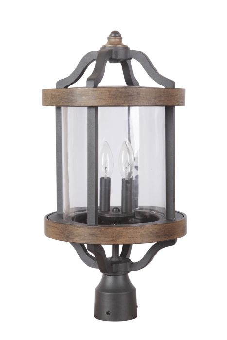 ##Antique Hardware## Ashwood 2 Light Outdoor Post Mount in Textured Black/Whiskey Barrel