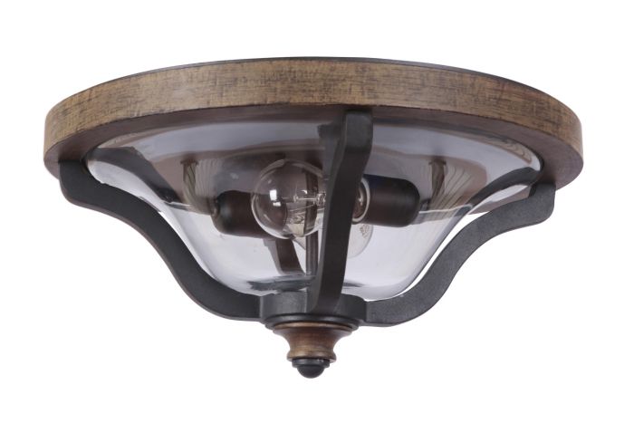 ##Antique Hardware## Ashwood 2 Light Outdoor Flushmount in Textured Black/Whiskey Barrel