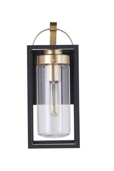 ##Antique Hardware## Neo 1 Light Small Outdoor Wall Lantern in Midnight/Satin Brass