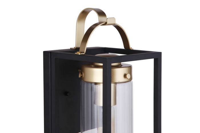 ##Antique Hardware## Neo 1 Light Small Outdoor Wall Lantern in Midnight/Satin Brass