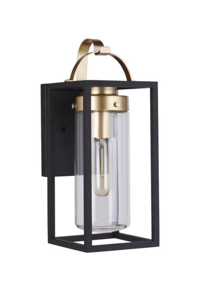 ##Antique Hardware## Neo 1 Light Small Outdoor Wall Lantern in Midnight/Satin Brass