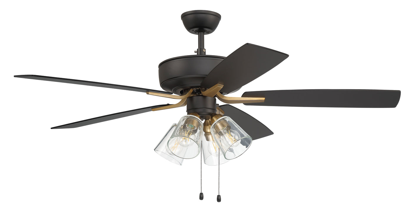 Antique Hardware 52" Pro Plus 104 in Flat Black/Satin Brass w/ White/Washed Oak Blades Ceiling Fan