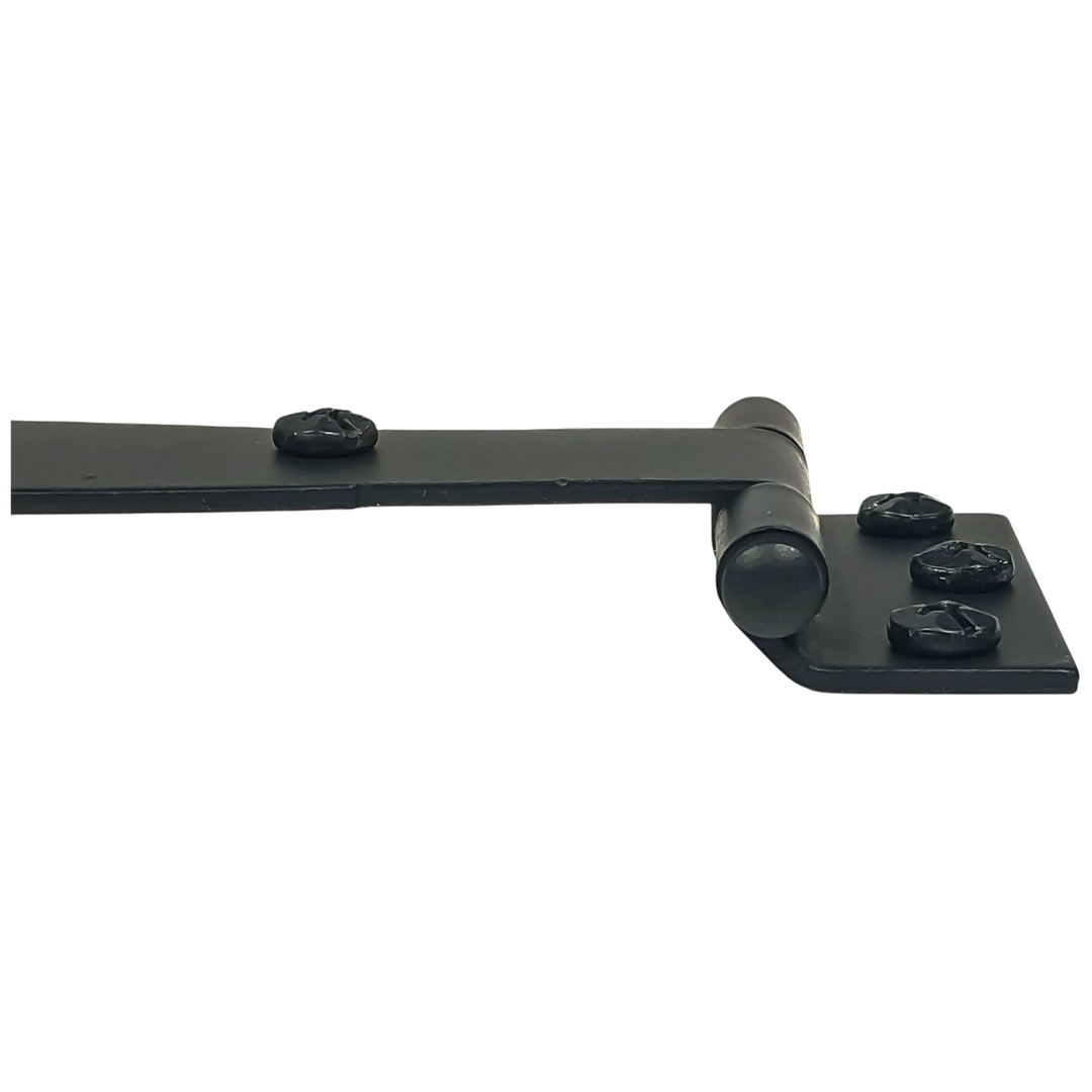 9 Inch Cast Iron Strap Hinge: Pair of Black Matte Iron Strap Hinges (Offset)