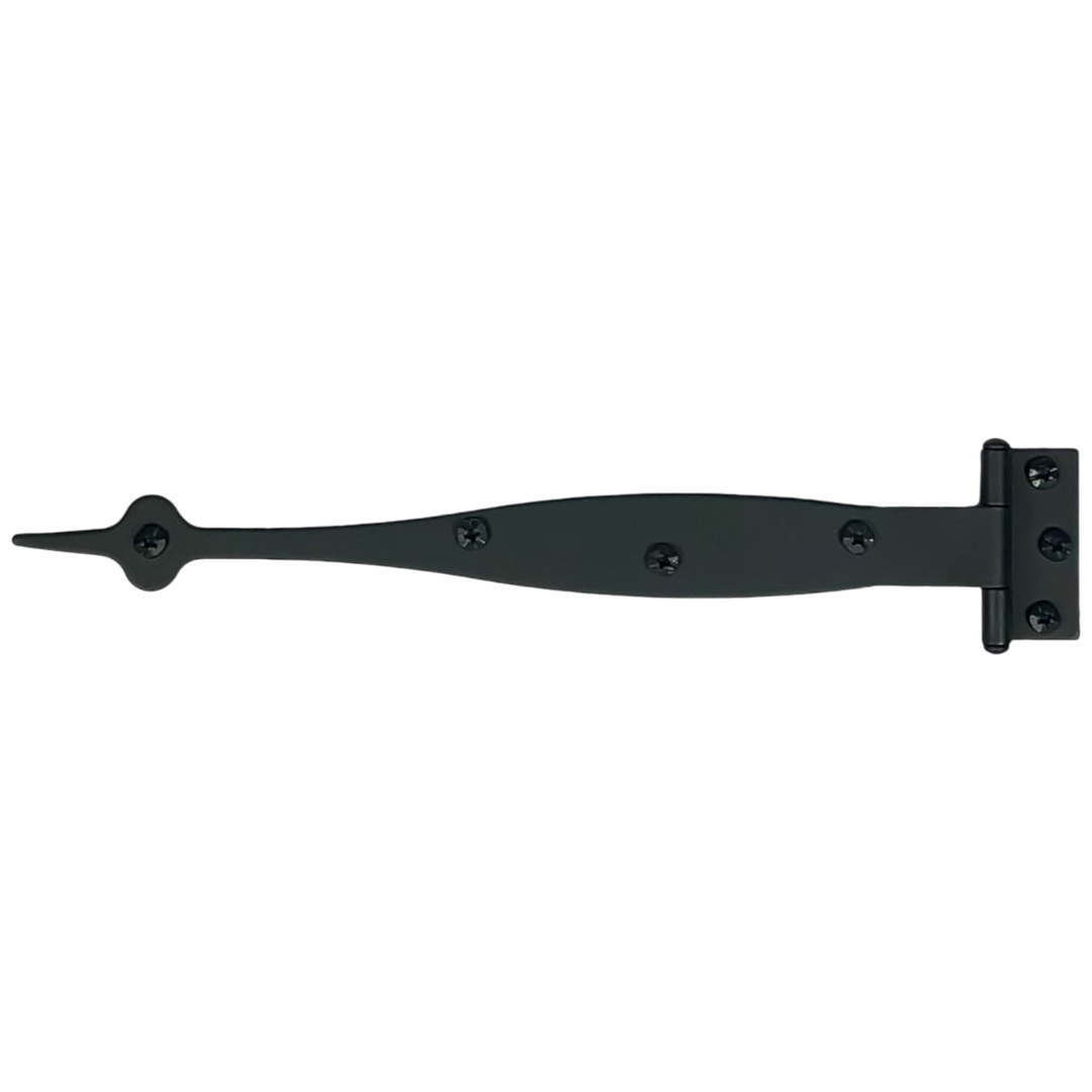 9 Inch Cast Iron Strap Hinge: Pair of Black Matte Iron Strap Hinges (Offset)