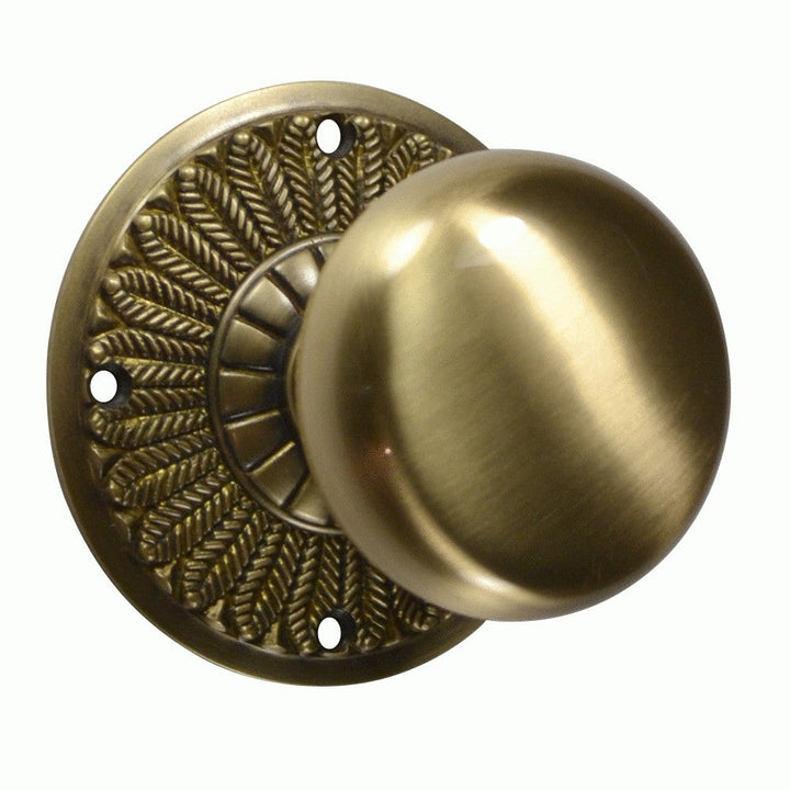 Feather Rosette Door Set with Round Brass Door Knobs (Several Finishes Available)