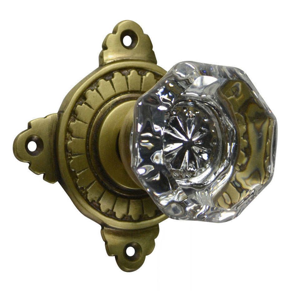 Antique Hardware Art Deco Rosette Door Set with Octagon Crystal Door Knobs (Several Finishes Available) Glass Door Knob Vintage