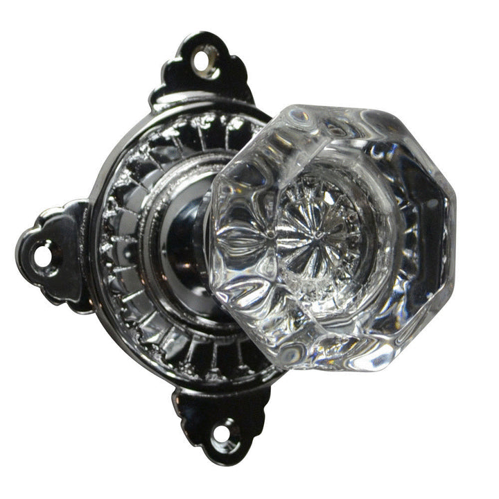Antique Hardware Art Deco Rosette Door Set with Octagon Crystal Door Knobs (Several Finishes Available) Glass Door Knob Vintage