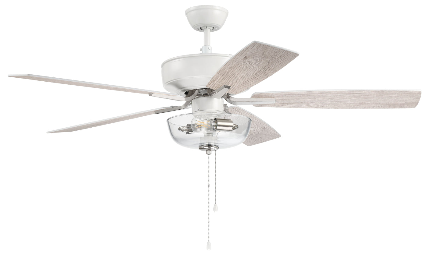 Antique Hardware 52" Pro Plus 101 in White/Polished Nickel w/ White/Washed Oak Blades Ceiling Fan