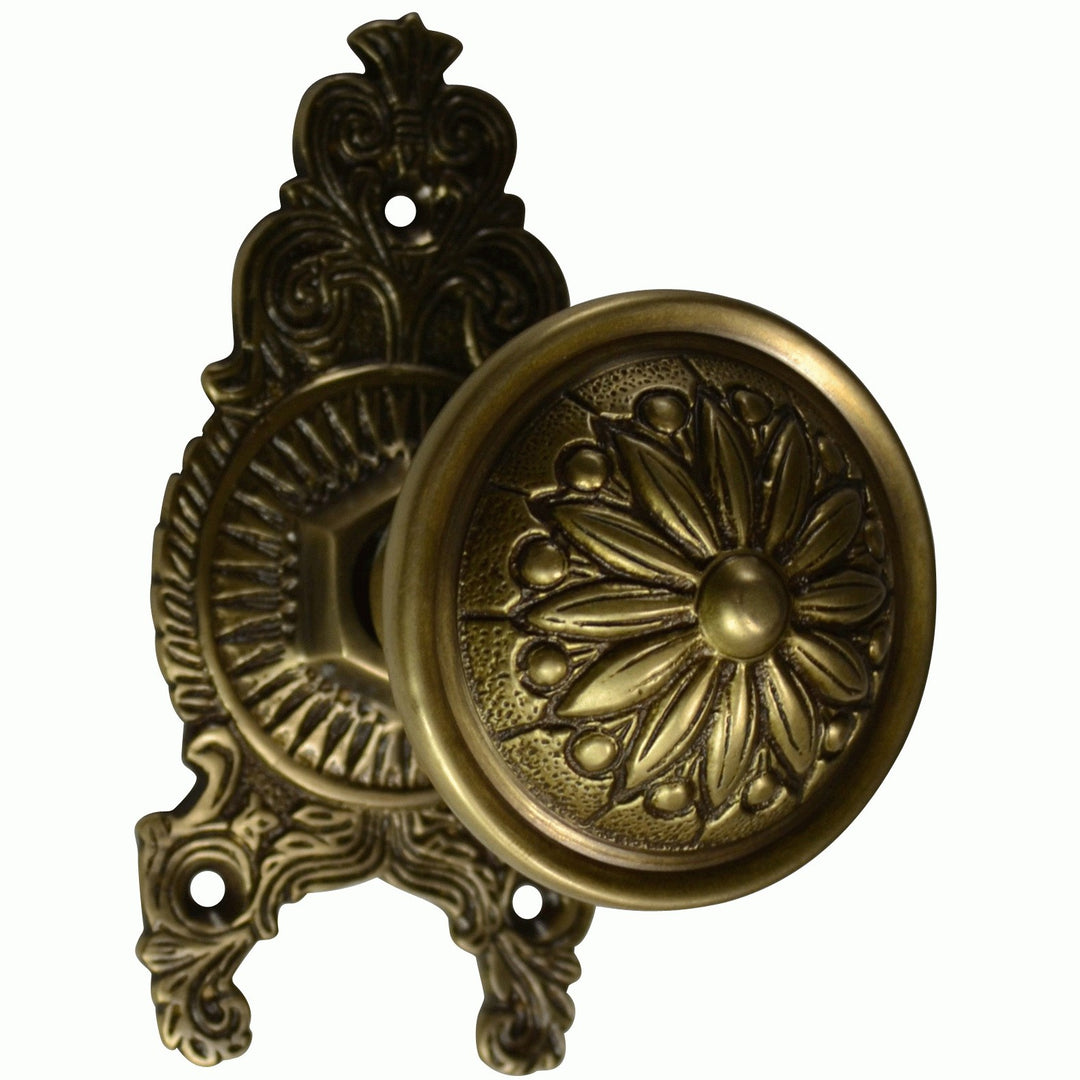 Ornate Victorian Rosette Door Set with Floral Imprint Door Knobs (Several Finishes Available)