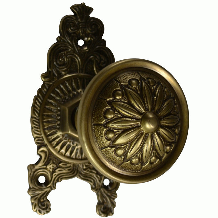 Ornate Victorian Rosette Door Set with Floral Imprint Door Knobs (Several Finishes Available)