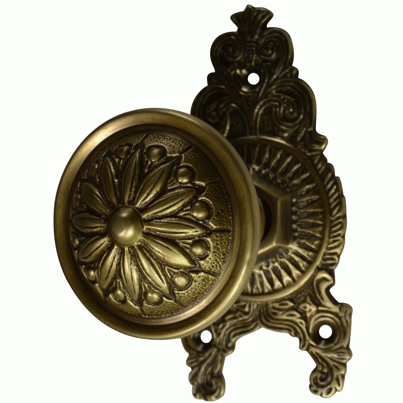 ##Antique Hardware## Ornate Victorian Rosette Door Set with Floral Imprint Door Knobs (Several Finishes Available)