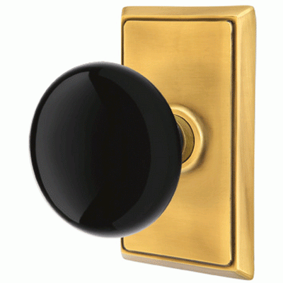 Antique Hardware Black Porcelain Ebony Door Knob Set With Rectangular Rosette (Several Finish Options) EMTEK DOOR KNOB