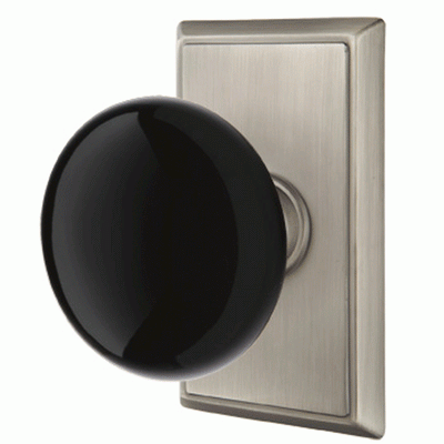 Antique Hardware Black Porcelain Ebony Door Knob Set With Rectangular Rosette (Several Finish Options) EMTEK DOOR KNOB