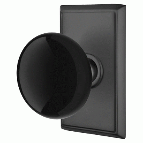 Antique Hardware Black Porcelain Ebony Door Knob Set With Rectangular Rosette (Several Finish Options) EMTEK DOOR KNOB