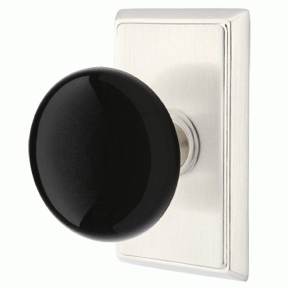 Antique Hardware Black Porcelain Ebony Door Knob Set With Rectangular Rosette (Several Finish Options) EMTEK DOOR KNOB