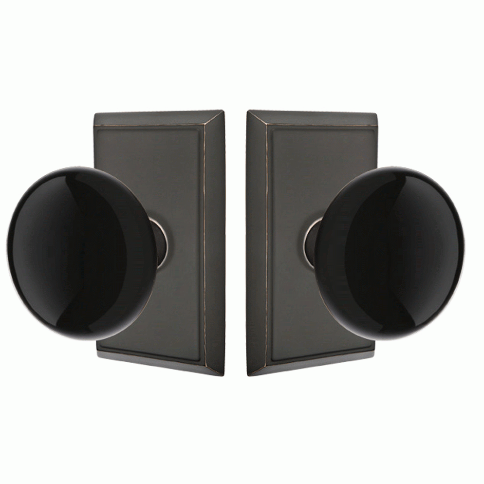 Antique Hardware Black Porcelain Ebony Door Knob Set With Rectangular Rosette (Several Finish Options) EMTEK DOOR KNOB