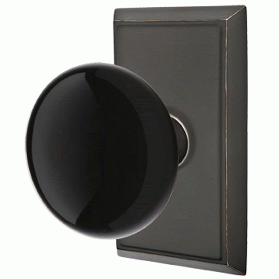 Antique Hardware Black Porcelain Ebony Door Knob Set With Rectangular Rosette (Several Finish Options) EMTEK DOOR KNOB