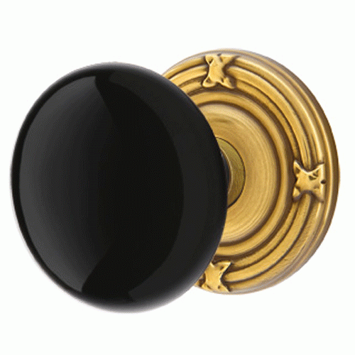 Antique Hardware Black Porcelain Ebony Door Knob Set With Ribbon & Reed Rosette (Several Finish Options) EMTEK DOOR KNOB