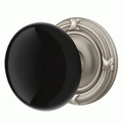 Antique Hardware Black Porcelain Ebony Door Knob Set With Ribbon & Reed Rosette (Several Finish Options) EMTEK DOOR KNOB