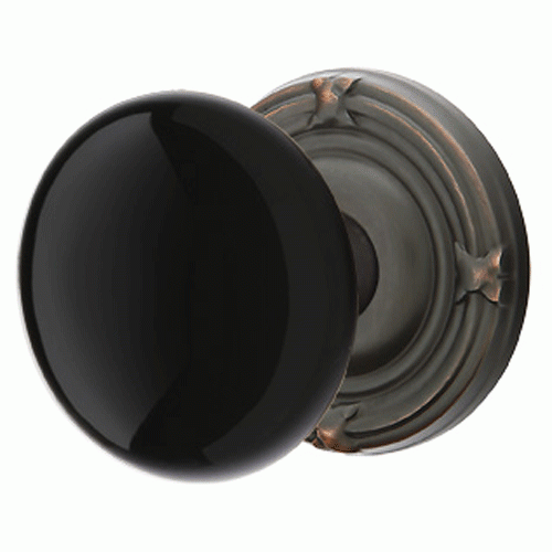 Antique Hardware Black Porcelain Ebony Door Knob Set With Ribbon & Reed Rosette (Several Finish Options) EMTEK DOOR KNOB