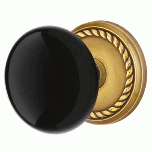 Antique Hardware Black Porcelain Ebony Door Knob Set With Rope Rosette (Several Finish Options) EMTEK DOOR KNOB