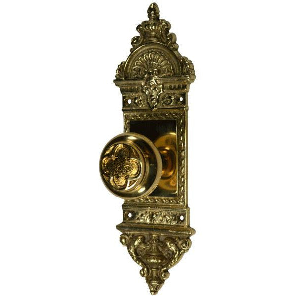 ##Antique Hardware## L'Enfant Small Backplate Door Set with Clover Door Knobs (Polished Brass)