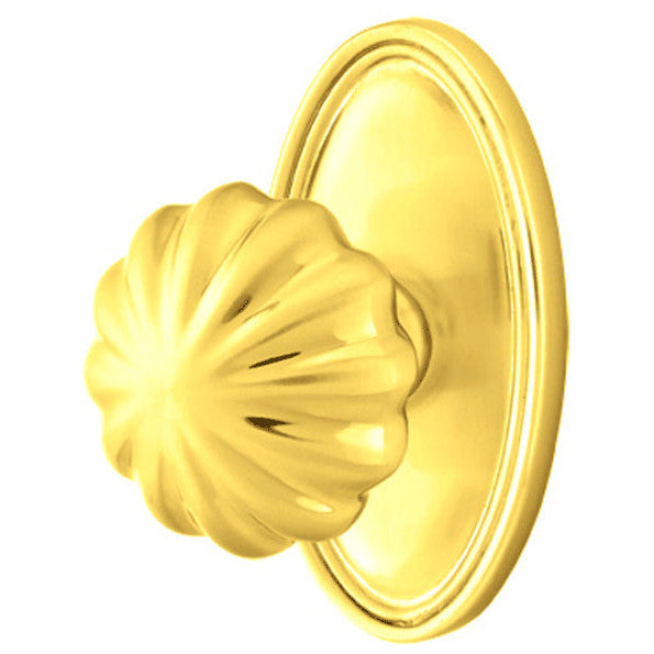 ##Antique Hardware## Solid Brass Melon Door Knob Set With Oval Rosette (Several Finish Options)