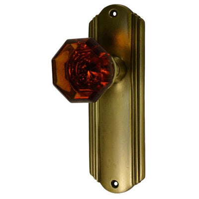 Antique Hardware Art Deco Long Backplate Door Set with Octagon Amber Glass Door Knobs (Several Finishes Available) Amber Glass Door Knobs