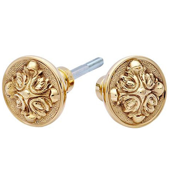 ##Antique Hardware## Open Box Sale Item Solid Brass Romanesque Spare Door Knob Set (Polished Brass Finish)