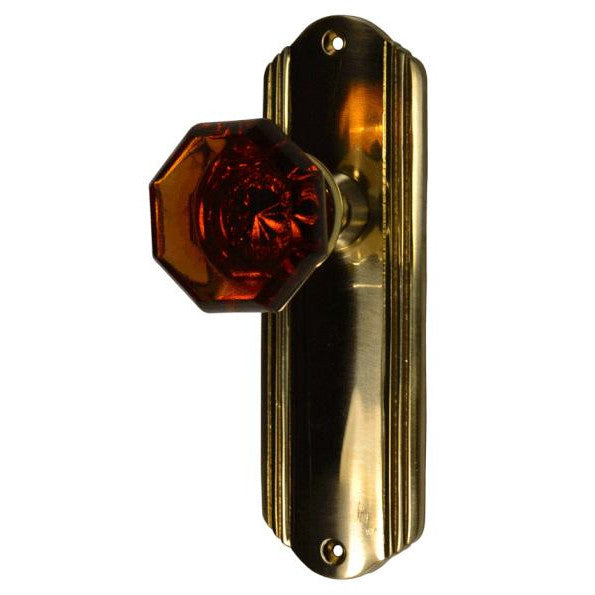 Antique Hardware Art Deco Long Backplate Door Set with Octagon Amber Glass Door Knobs (Several Finishes Available) Amber Glass Door Knobs