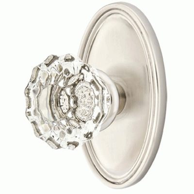 Antique Hardware Crystal Astoria Door Knob Set With Oval Rosette (Several Finish Options) EMTEK GLASS CRYSTAL ASTORIA DOOR KNOB