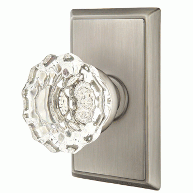 Antique Hardware Emtek Crystal Astoria Door Knob Set With Rectangular Rosette (Several Finish Options) EMTEK GLASS CRYSTAL ASTORIA DOOR KNOB