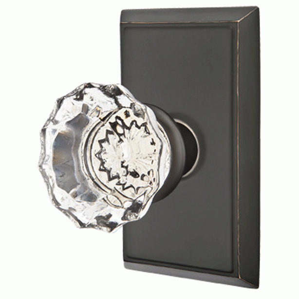 Antique Hardware Emtek Crystal Astoria Door Knob Set With Rectangular Rosette (Several Finish Options) EMTEK GLASS CRYSTAL ASTORIA DOOR KNOB