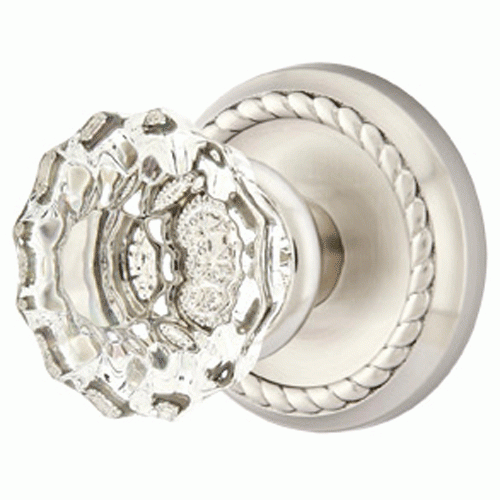 Antique Hardware Crystal Astoria Door Knob Set With Rope Rosette (Several Finish Options) EMTEK GLASS CRYSTAL ASTORIA DOOR KNOB